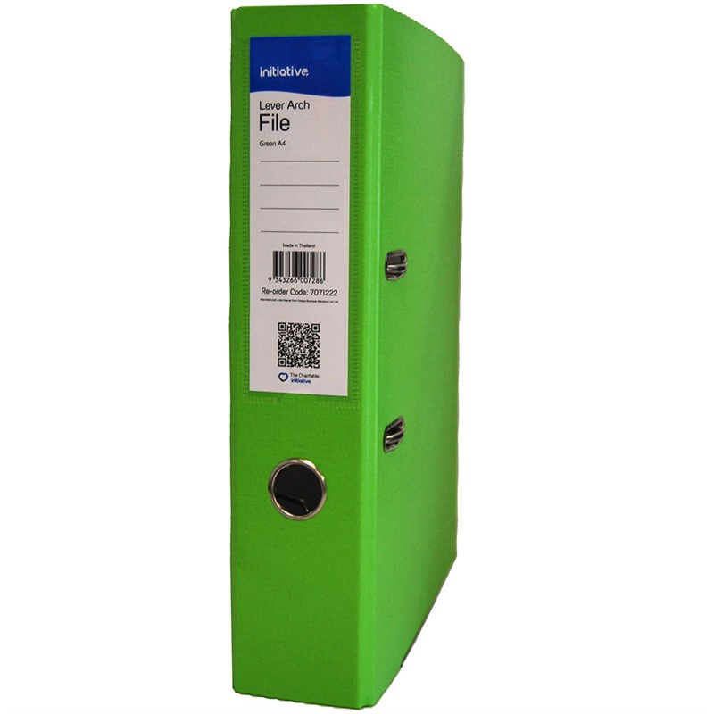 INITIATIVE LEVER ARCH FILE PP 70MM A4 LIME GREEN