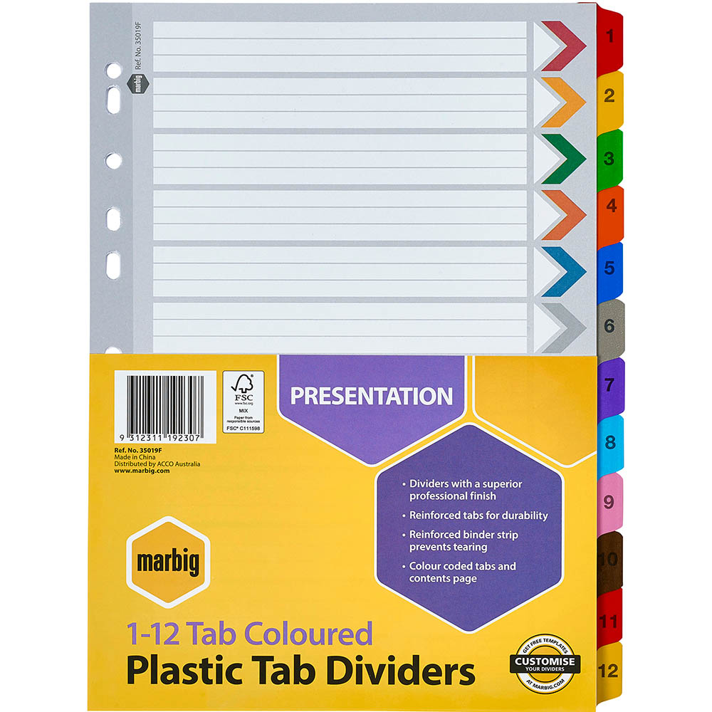 MARBIG INDEX DIVIDER MANILLA 112 TAB A4 ASSORTED