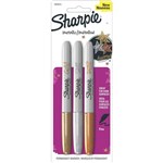 SHARPIE PERMANENT MARKER BULLET FINE 10MM METALLIC ASSORTED GOLDSILVERBRONZE PACK 3