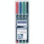 STAEDTLER 313 LUMOCOLOR PERMANENT MARKER BULLET SUPERFINE 04MM ASSORTED WALLET 4