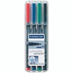STAEDTLER 314 LUMOCOLOR PERMANENT MARKER CHISEL 25MM ASSORTED WALLET 4