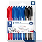 STAEDTLER 4320 TRIANGULAR BALLPOINT PEN MEDIUM ASSORTED OFFICE COLOURS PACK 10