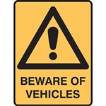 BRADY WARNING SIGN BEWARE OF VEHICLES 450 X 300MM POLYPROPYLENE