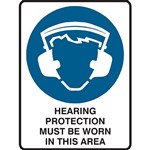 BRADY MANDATORY SIGN HEARING PROTECTION MUST BE WORN IN THIS AREA 450 X 300MM POLYPROPYLENE