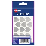 AVERY 932356 MULTIPURPOSE STICKERS HEART 23MM SILVER PACK 30