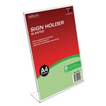 DEFLECTO RECYCLED SIGN HOLDER SLANTED A4 PORTRAIT CLEAR