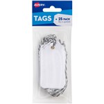AVERY 13209 SCALLOP TAGS WITH STRING 85 X 45MM WHITE PACK 25