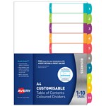 AVERY 922004 L741110 CUSTOMISABLE TABLE OF CONTENTS COLOURED DIVIDER 110 TAB A4
