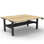 RAPIDLINE BOOST CRANK BACK TO BACK WORKSTATION WITH CABLE TRAY 1500 X 1500 X 705MM NATURAL OAK TOP AND BLACK SATIN FRAME