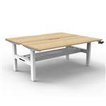 RAPIDLINE BOOST CRANK BACK TO BACK WORKSTATION WITH CABLE TRAY 1500 X 1500 X 705MM NATURAL OAK TOP AND WHITE SATIN FRAME