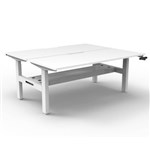 RAPIDLINE BOOST CRANK BACK TO BACK WORKSTATION WITH CABLE TRAY 1500 X 1500 X 705MM NATURAL WHITE TOP AND WHITE SATIN FRAME