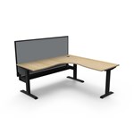 RAPIDLINE BOOST STATIC CORNER WORKSTATION WITH SCREEN AND CABLE TRAY 1500 X 1500MM NATURAL OAK TOP  BLACK FRAME  GREY SCREEN