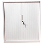 STEELCO TAMBOUR DOOR CABINET 3 SHELVES 1320H X 1200W X 463D MM WHITE SATIN