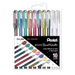 PENTEL K110 HYBRID DUAL METALLIC GEL INK PEN 10MM STANDARD ASSORTED COLOURS PACK 10