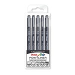 PENTEL POINTLINER PEN NIB ASSORTED SIZES BLACK PACK 5