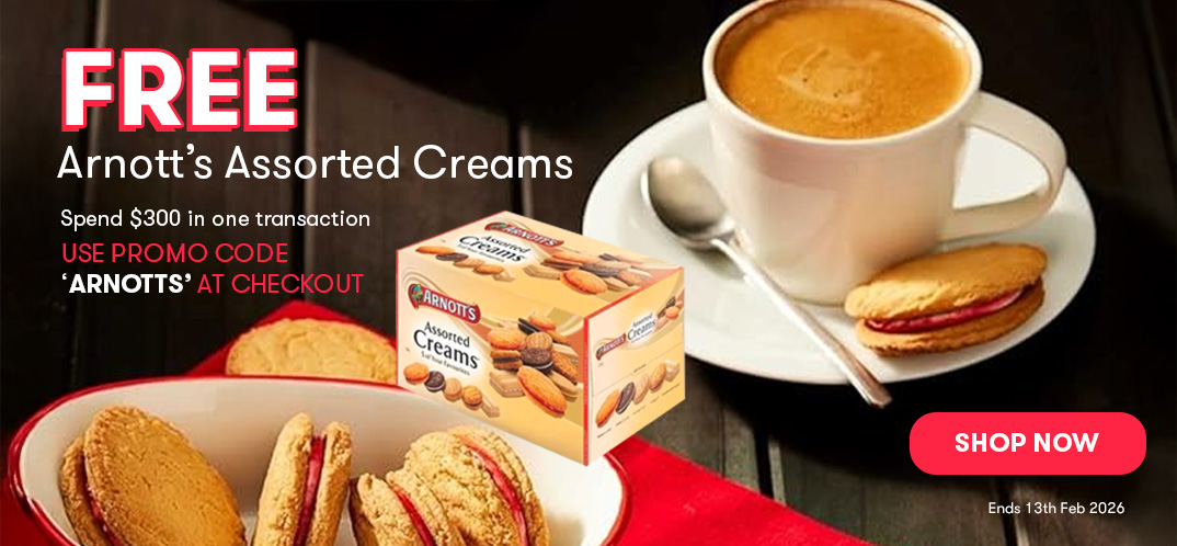 Free Arnottâ€™s Assorted Creams when you spend $300 in one transaction. 